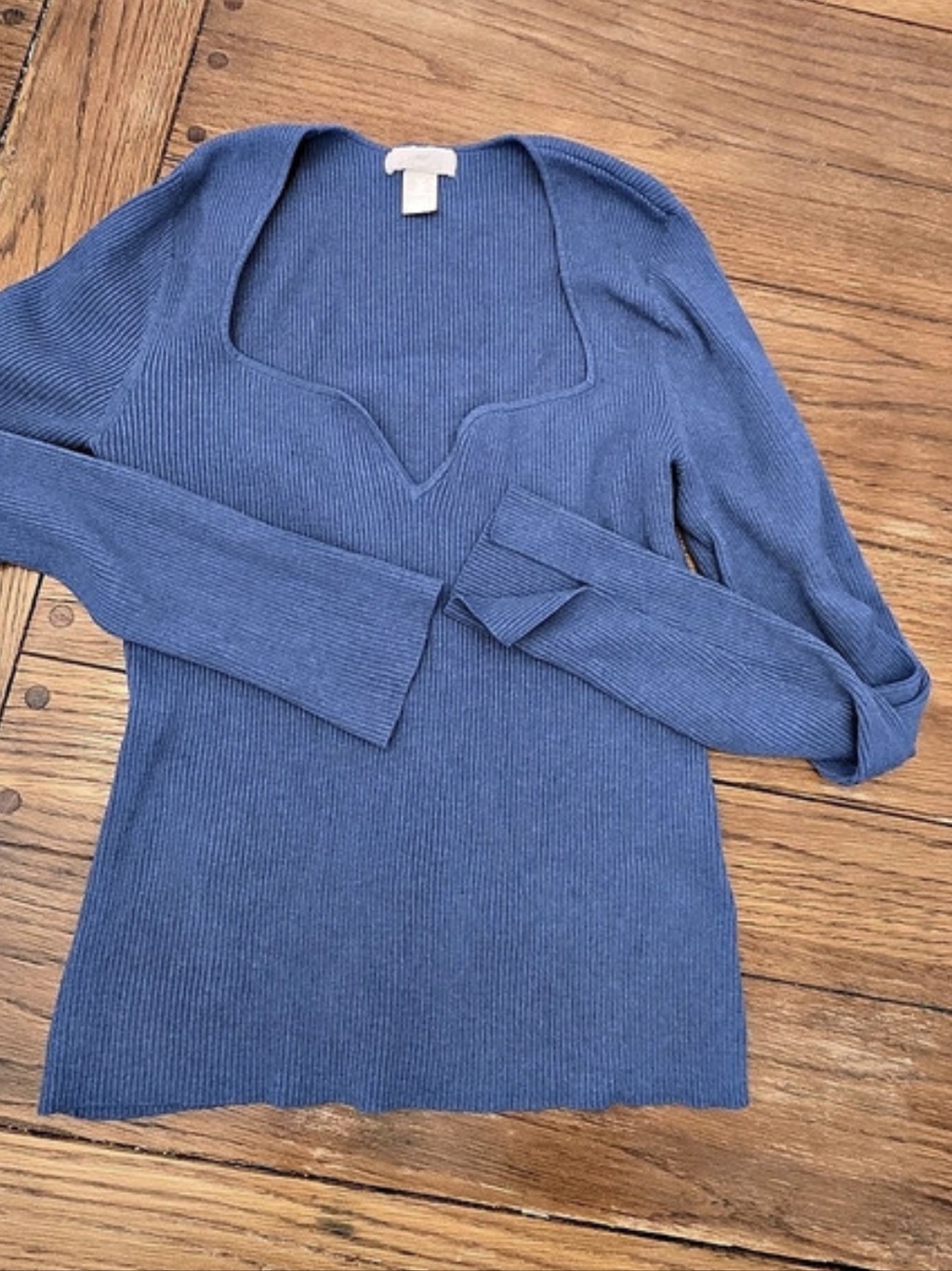 H&M Ribbed Long Sleeve Top in Blue Size Large